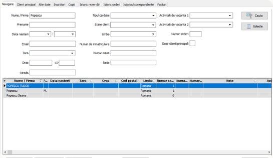cautare clienti, soft hotelier